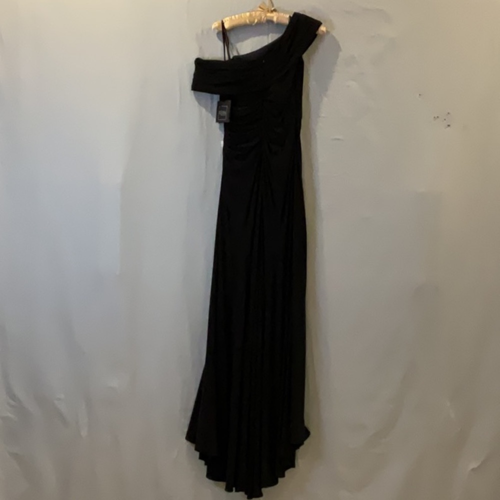 Ieena for Mac Duggal -Navy Foldover Off the Shoulder Slit Gown - Picture 6 of 14